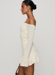Vancesca Off Shoulder Long Sleeve Mini Dress Cream