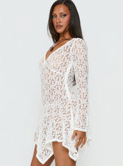 Somanie Long Sleeve Lace Mini Dress White