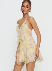Hey Blondie Ruffle Halter Mini Dress Multi Floral
