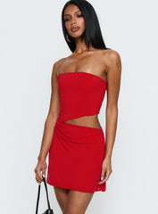 Jasira Strapless Drape Mini Dress Bold Red