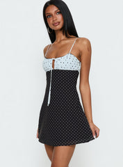 Rylann Contrast Tie Detail Mini Dress Navy / Blue Polka