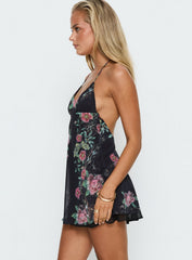 Dorelia Halter Slip Mini Dress Black Multi