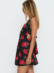 Rosamie Halter Mini Dress Black Polka Floral