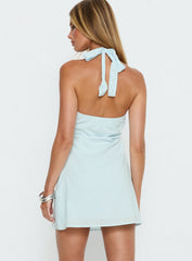 Minkie Halter Wrap Mini Dress Light Blue