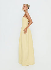 Soft Bloom Drop Waist Strapless Maxi Dress Yellow