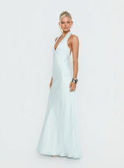 Strawberry Clouds Hotstone Satin Maxi Dress Icy Blue