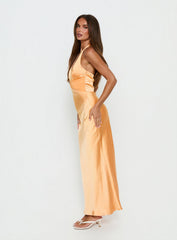 Sazenna Halter Plunge Maxi Dress Orange