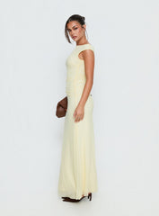 Krystyna Off Shoulder Ruched Mesh Maxi Dress Butter
