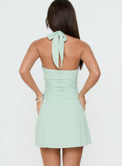 Silver Springs Halter Ruched Mini Dress Jelly Mint