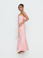 Lips Are Sealed Strapless Lace-Up Back Maxi Dress Pink