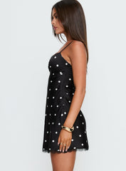 Margareta Lace Trim Mini Dress Black / White Polka Dot