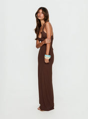 Pasita Halter Tie Up Maxi Dress Chocolate