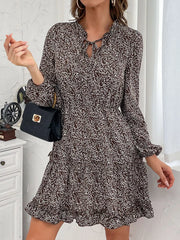 Ruffle Hem Tie Neck Mini Dress