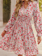 Floral Notched Flounce Sleeve Dress