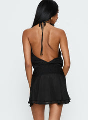 Rozario Chiffon Halter Mini Dress Black / Silver