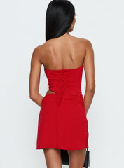 Jasira Strapless Drape Mini Dress Bold Red