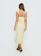 Leabelle Frill V Neck Maxi Dress Yellow Floral