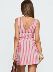 Daphney Plunge Mini Dress Pink Stripe