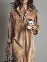 Corduroy Button Front Shirt Dress