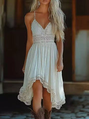 Asymmetrical Hem Lace V-Neck Cami Dress