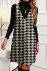 Houndstooth V-Neck Sleeveless Mini Dress