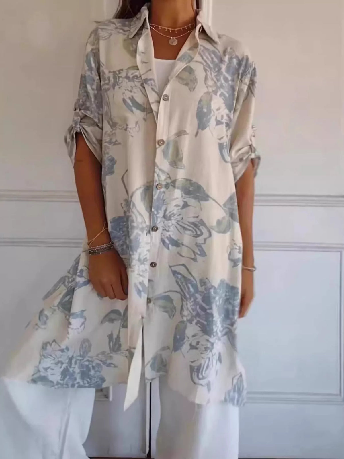 Full Size Floral Print Button-Up Shirt Dress Plus Size