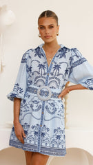 Xander Long Sleeve Mini Dress - Indigo
