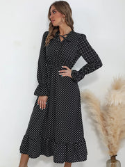 Polka Dot Ruffle Hem Midi Dress