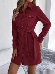 Button-Front Corduroy Shirt Dress