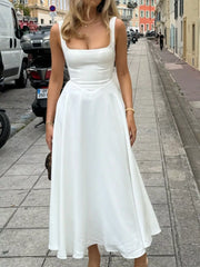 Square Neck Wide Strap A-Line Dress