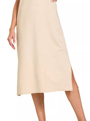 Zenana Round Neck Side Slit Midi Dress