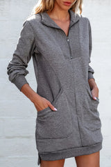 Zip Front Long Sleeve Sweatshirt Dress
