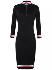 Striped Long Sleeve Bodycon Midi Dress