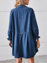 Button Down Ruffle Cuff Denim Dress