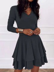 V-Neck Layered Ruffle Mini Dress