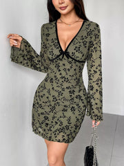 Floral Print Flare Sleeve Mini Dress
