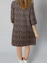 Leopard Print Bubble Sleeve Shift Mini Dress