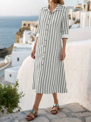 Plus Size Striped Button Front Midi Dress