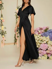 Flutter Sleeve Slit Maxi Dress