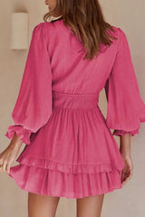 Elegant Tie-Front Ruffle Mini Dress with Smocked Wiast