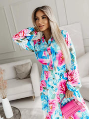 Printed Button Front Maxi Shirt Dress