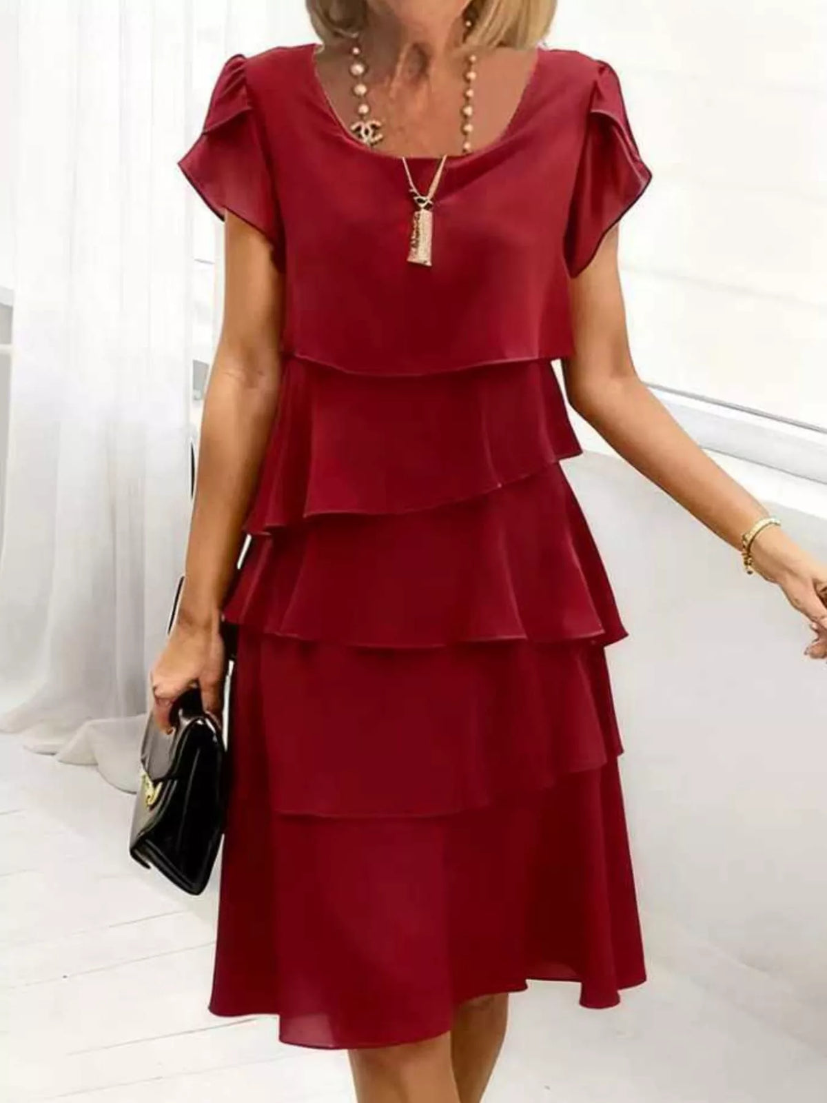 Full Size Ruffled Layered Petal Sleeve Dress Plus Size