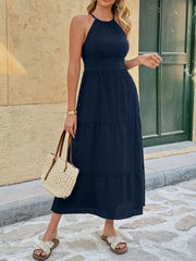 Tie Back Tiered Midi Dress