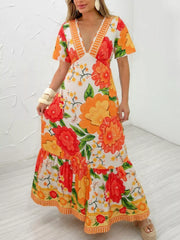 Floral Print V-Neck Maxi Dress