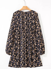Floral Deep V Neck Smocked Bust Bubble Sleeve Babydoll Dress