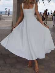 Square Neck Wide Strap A-Line Dress