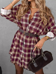 Plus Size Plaid Long Sleeve Mini Shirt Dress