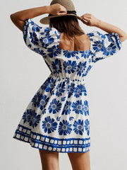Floral Print Puff Sleeve Mini Dress