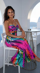 Sayla Multi Print Color Strapless Jumpsuit - Pink Multi