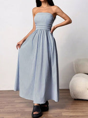Striped Strapless Casual Maxi Dress